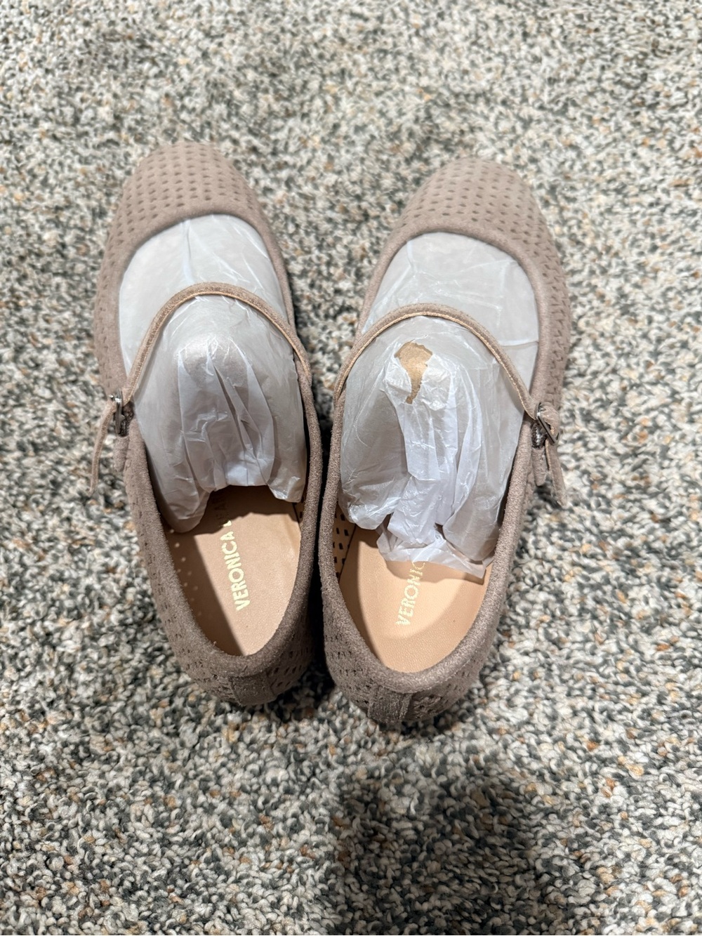 Veronica Beard Taupe Perforated Suede Mary Jane Flats - Picture 3 of 6
